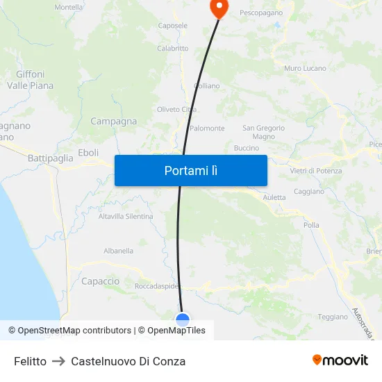 Felitto to Castelnuovo Di Conza map