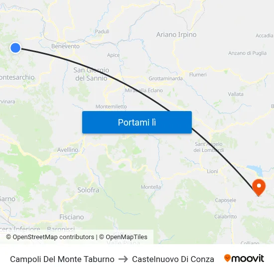 Campoli Del Monte Taburno to Castelnuovo Di Conza map