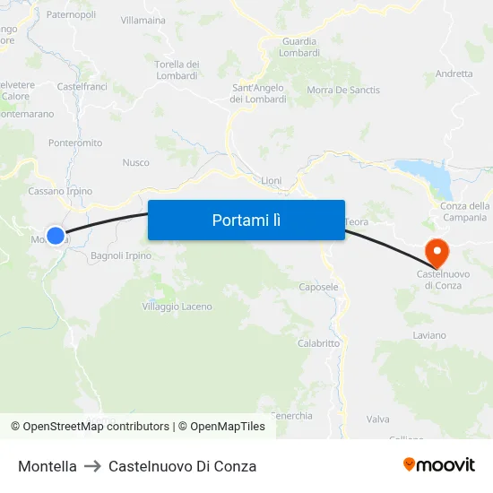Montella to Castelnuovo Di Conza map
