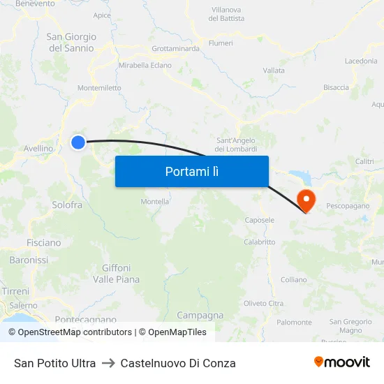 San Potito Ultra to Castelnuovo Di Conza map