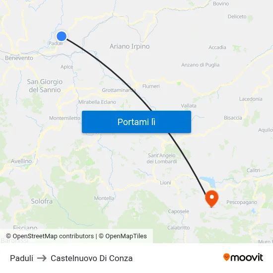 Paduli to Castelnuovo Di Conza map