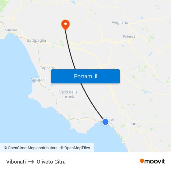 Vibonati to Oliveto Citra map