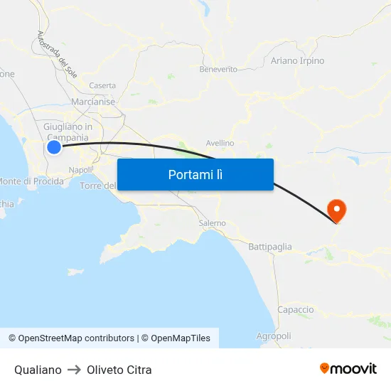 Qualiano to Oliveto Citra map