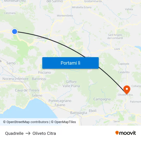 Quadrelle to Oliveto Citra map