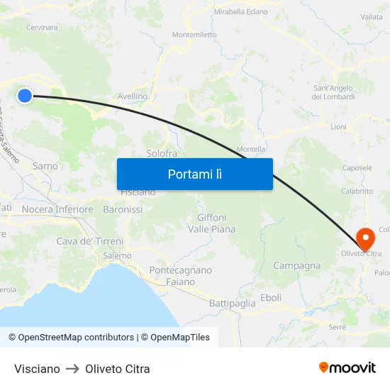 Visciano to Oliveto Citra map