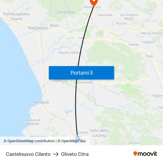 Castelnuovo Cilento to Oliveto Citra map