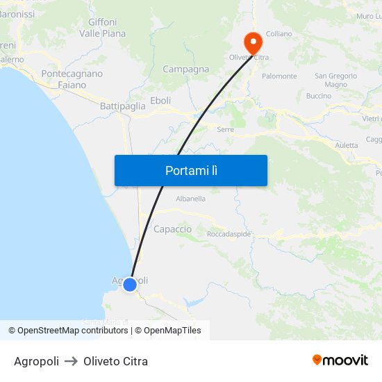 Agropoli to Oliveto Citra map