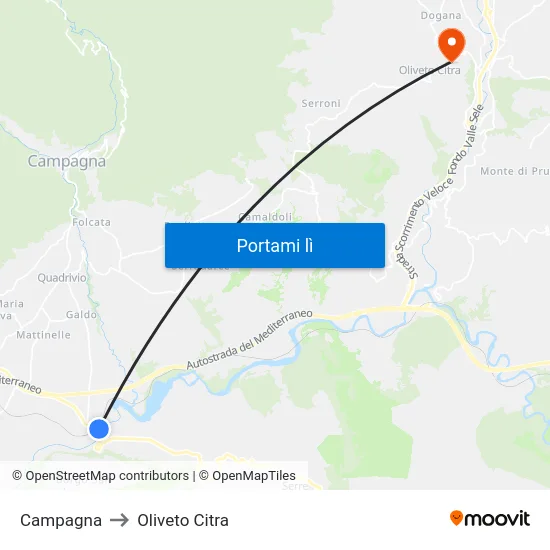 Campagna to Oliveto Citra map