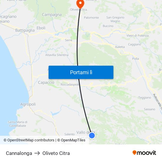 Cannalonga to Oliveto Citra map