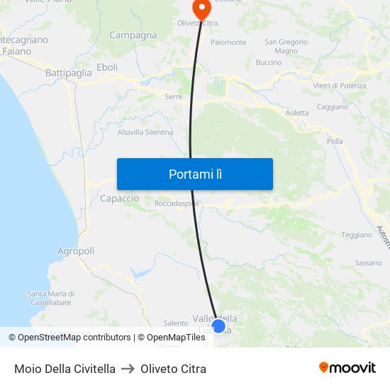 Moio Della Civitella to Oliveto Citra map