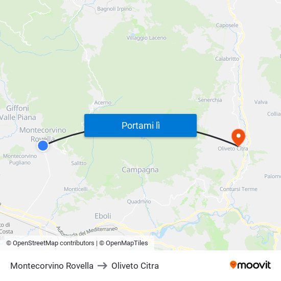 Montecorvino Rovella to Oliveto Citra map