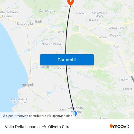 Vallo Della Lucania to Oliveto Citra map