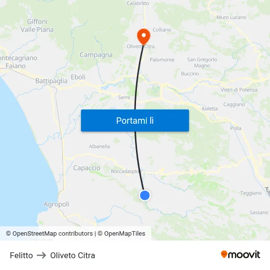 Felitto to Oliveto Citra map