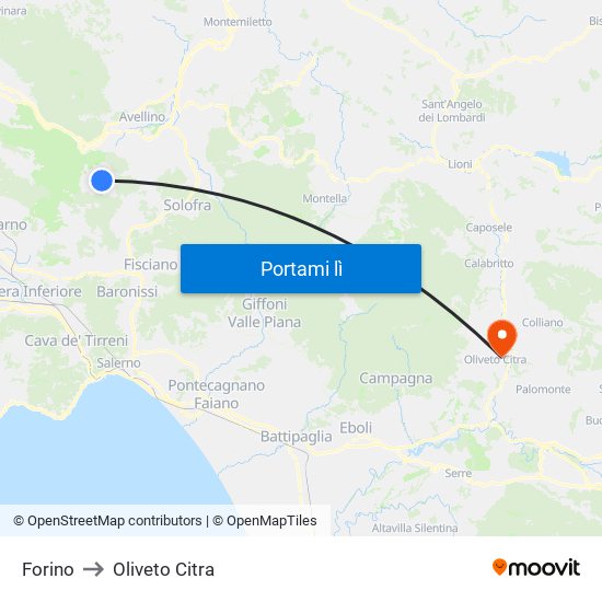 Forino to Oliveto Citra map