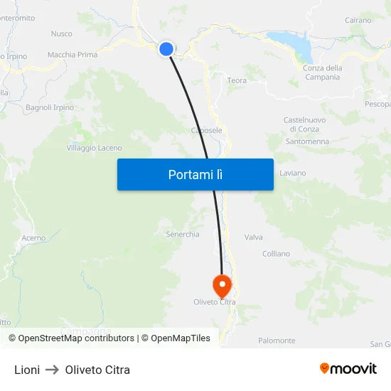 Lioni to Oliveto Citra map
