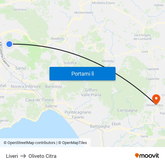 Liveri to Oliveto Citra map