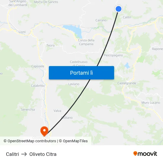 Calitri to Oliveto Citra map