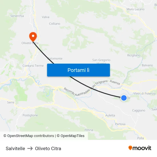 Salvitelle to Oliveto Citra map