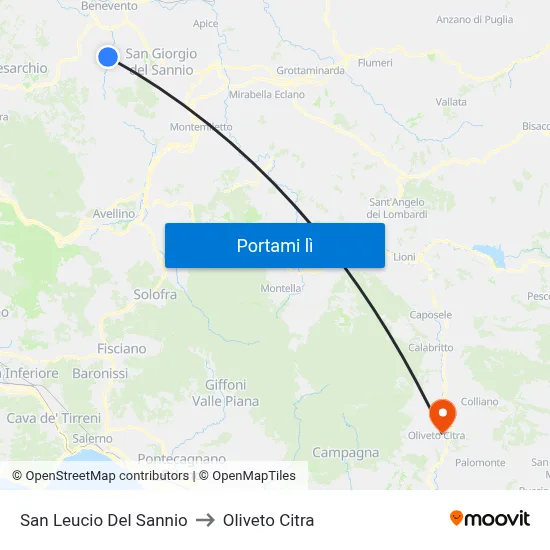San Leucio Del Sannio to Oliveto Citra map