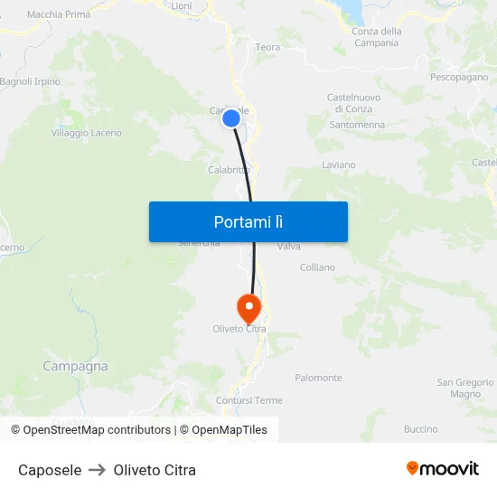 Caposele to Oliveto Citra map