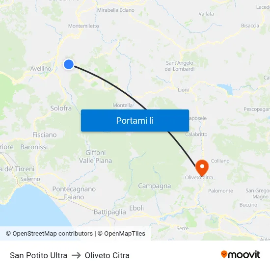 San Potito Ultra to Oliveto Citra map