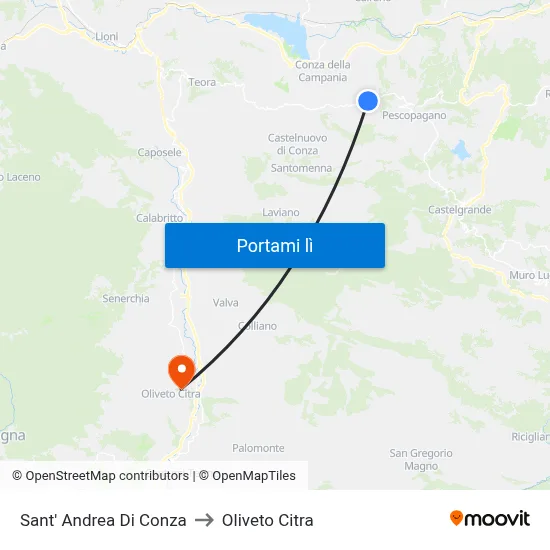 Sant' Andrea Di Conza to Oliveto Citra map