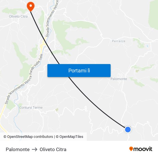 Palomonte to Oliveto Citra map