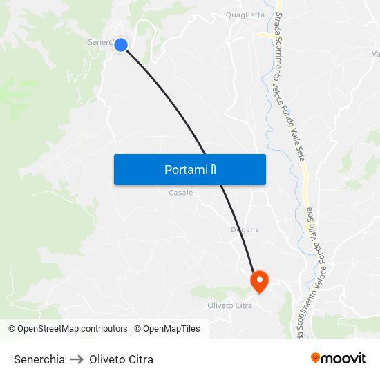 Senerchia to Oliveto Citra map