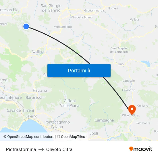 Pietrastornina to Oliveto Citra map