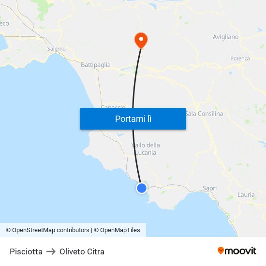 Pisciotta to Oliveto Citra map