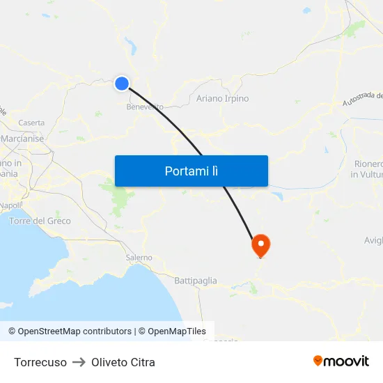 Torrecuso to Oliveto Citra map