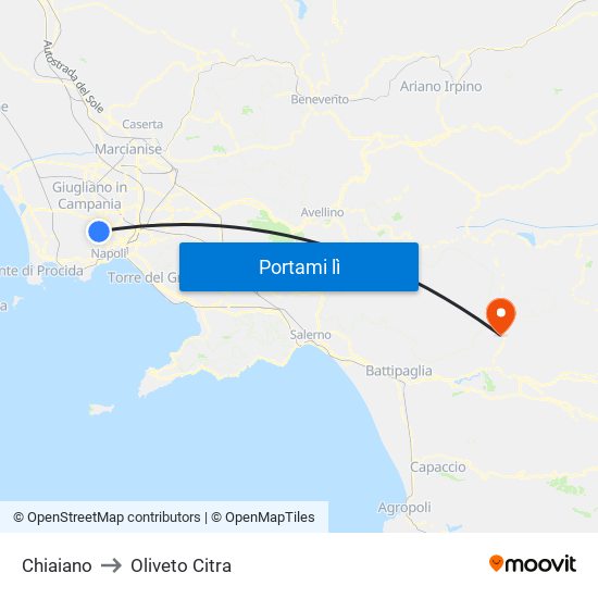 Chiaiano-Marianella to Oliveto Citra map