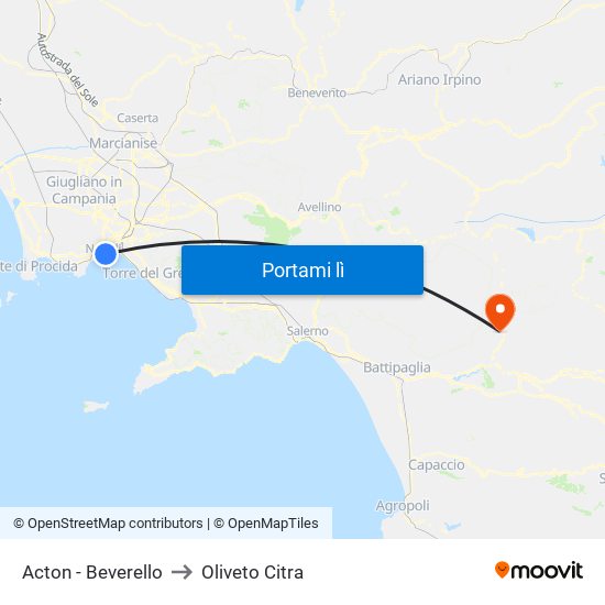 Acton - Beverello to Oliveto Citra map