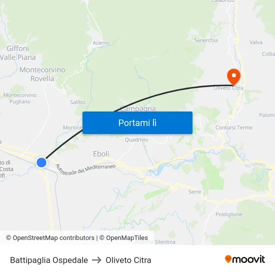 Battipaglia Ospedale to Oliveto Citra map