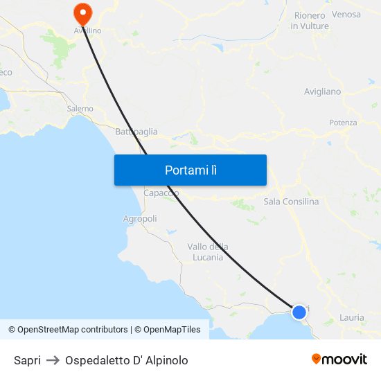 Sapri to Ospedaletto D' Alpinolo map