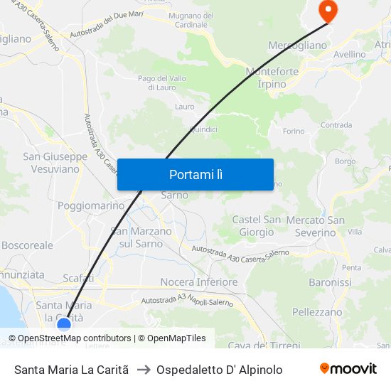 Santa Maria La Caritã to Ospedaletto D' Alpinolo map