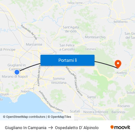 Giugliano In Campania to Ospedaletto D' Alpinolo map
