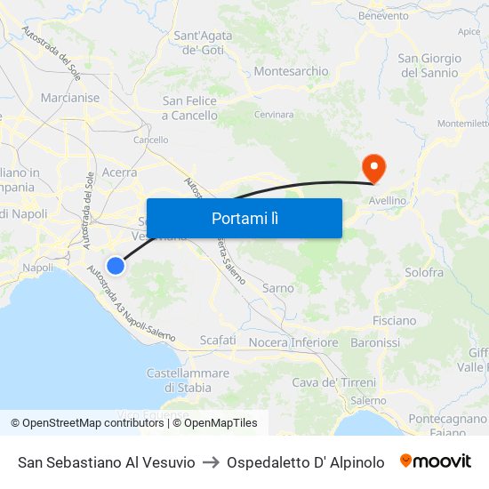 San Sebastiano Al Vesuvio to Ospedaletto D' Alpinolo map