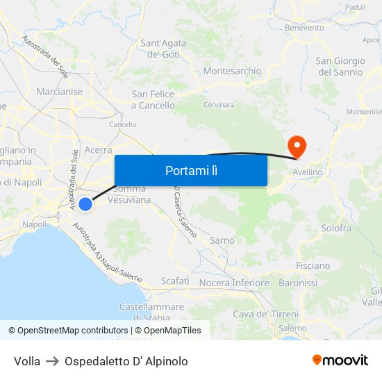 Volla to Ospedaletto D' Alpinolo map