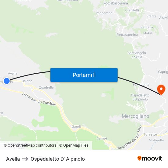 Avella to Ospedaletto D' Alpinolo map