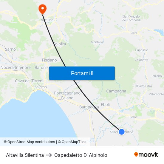 Altavilla Silentina to Ospedaletto D' Alpinolo map