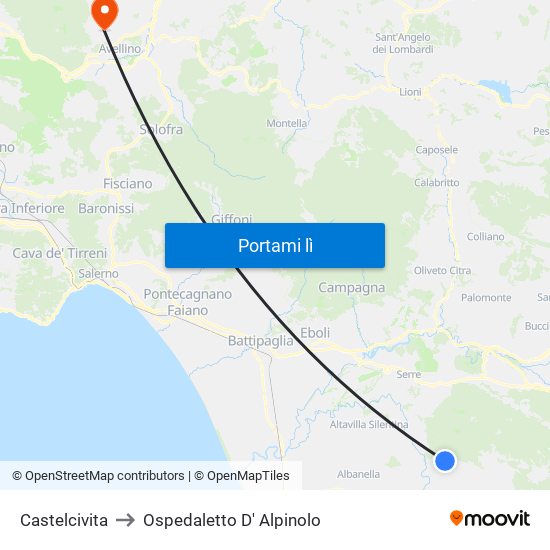 Castelcivita to Ospedaletto D' Alpinolo map