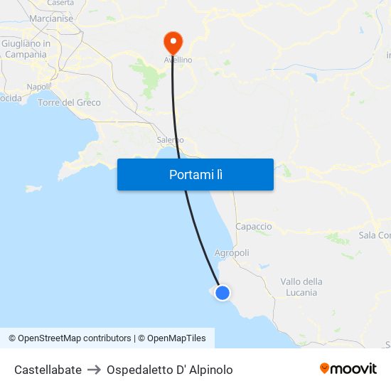Castellabate to Ospedaletto D' Alpinolo map