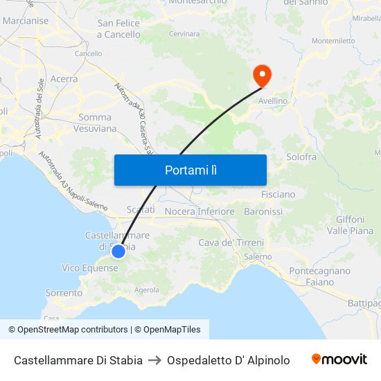 Castellammare Di Stabia to Ospedaletto D' Alpinolo map