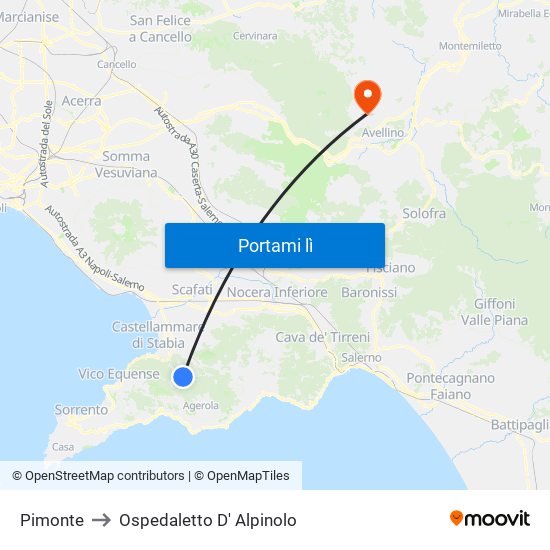 Pimonte to Ospedaletto D' Alpinolo map