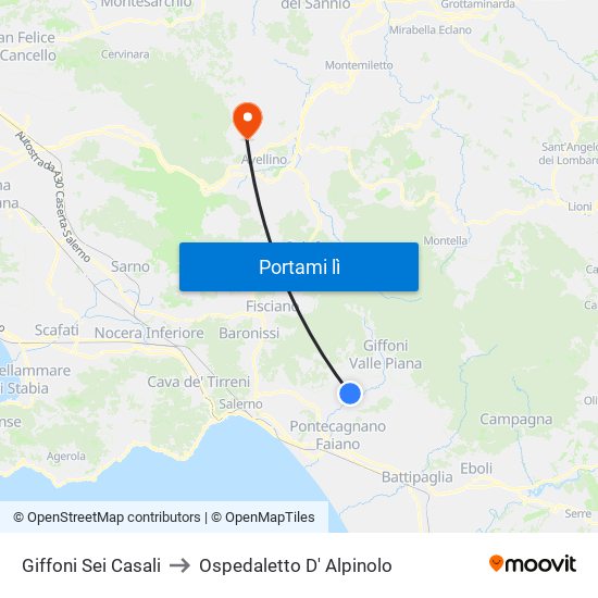 Giffoni Sei Casali to Ospedaletto D' Alpinolo map