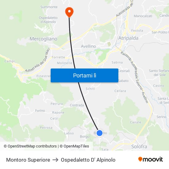 Montoro Superiore to Ospedaletto D' Alpinolo map