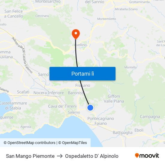 San Mango Piemonte to Ospedaletto D' Alpinolo map