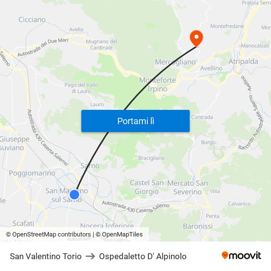 San Valentino Torio to Ospedaletto D' Alpinolo map