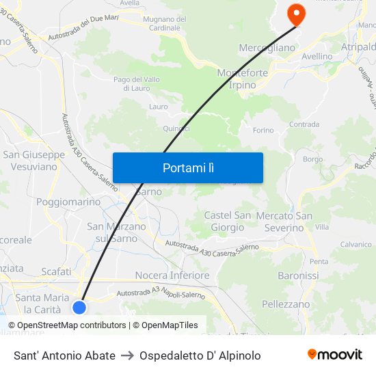 Sant' Antonio Abate to Ospedaletto D' Alpinolo map